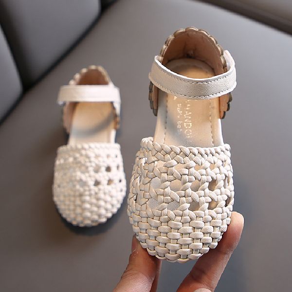 

soft leather children sandals fashion ins flat heel summer new knit girls beach shoes kids casual sandals baby toddler shoes, Black;red