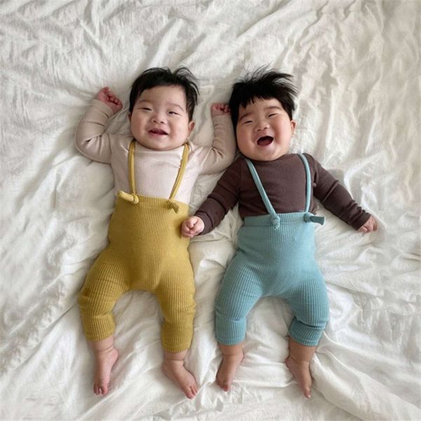 

boys' girls' pure color suspenders 2021 spring autumn baby high waist and belly protecting pants, Blue