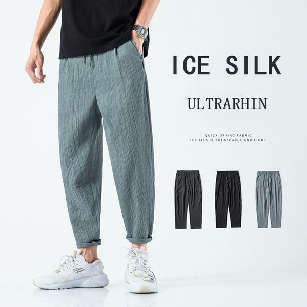 

2020 summer ultrathin harem pants men cotton casual hip hop folds trousers joggers streetwear cross bloomers calf length pants c0222, Black
