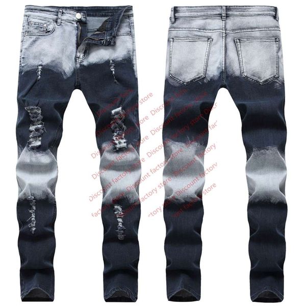 

skinny jeans for men zippped elastic waist hole color matching all season plus size denim jeans, Blue
