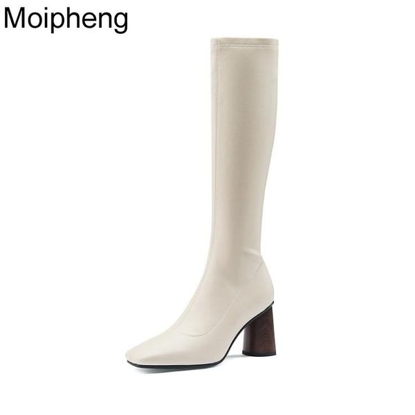 

boots moipheng genuine leather women quality thigh high gothic heels shoes designer booties, Black