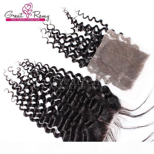 

100% peruvian unprocessed human hair lace closure curly wave 4"x4" hairpieces natural color 10-26 remy hair greatremy par, Black