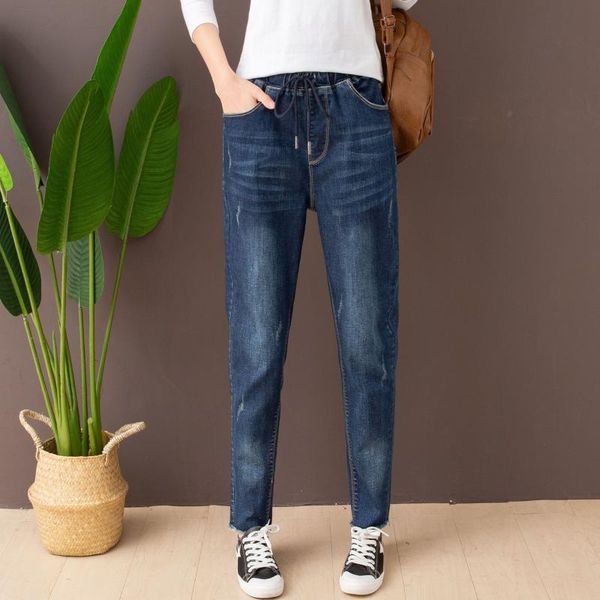 

women's jeans plus size oversized high waist pencil slim ripped denim pant streetwear fashion trouser women summer vintage solid blue