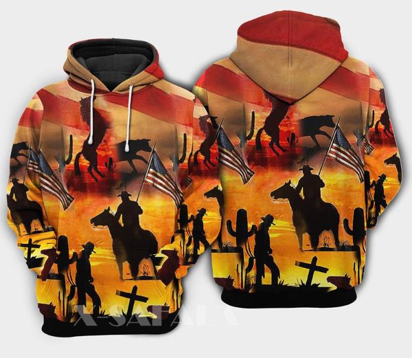 

men's hoodies & sweatshirts america cowboy sunset 3d all print hoodie man women harajuku outwear zipper pullover sweatshirt casual unis, Black