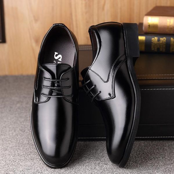 

dress shoes fashion business office meeting appointment interview shoes classic leather suit lace up 2021 new patent leather, Black
