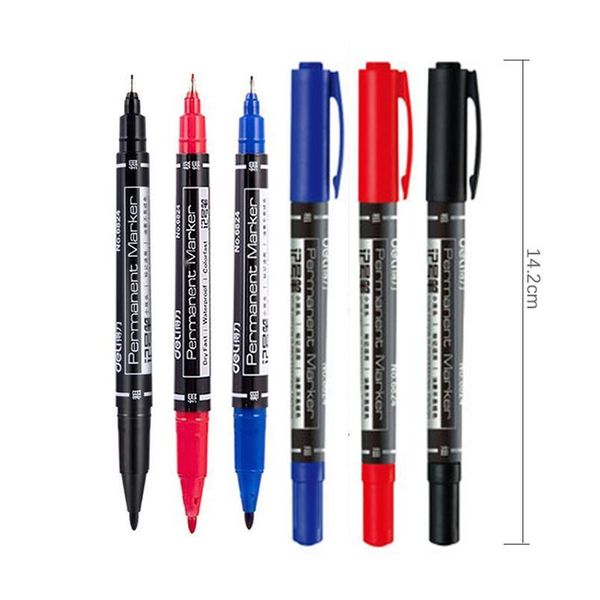 

3pcs permanent markers pen black blue red double headed marker pen for paper steel cd glass fabric paint office school jllroz