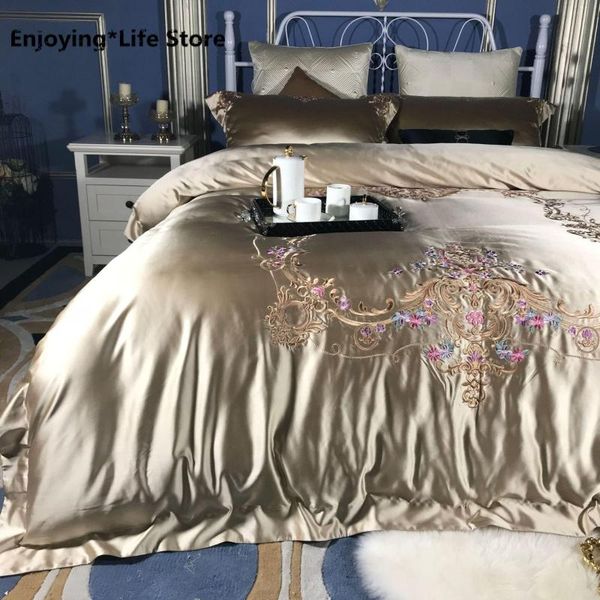 

bedding sets 120s cotton embroidery nordic style silky set  size satin duvet cover solid color simple b