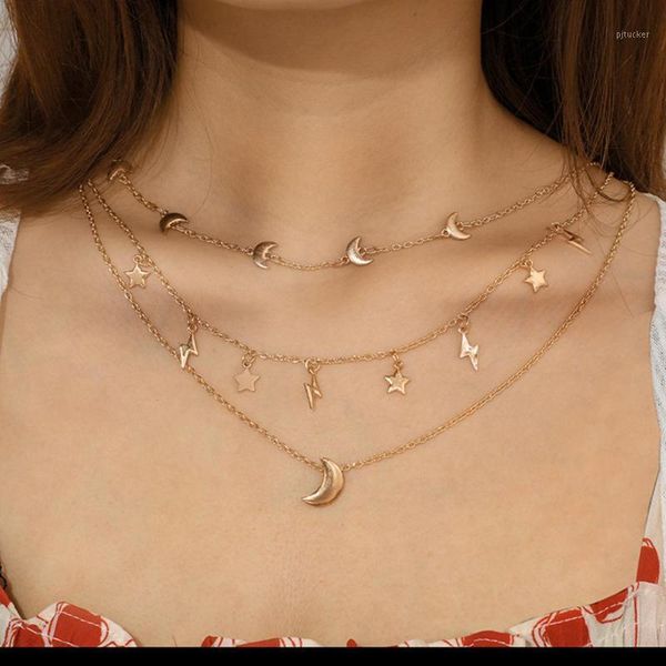 

pendant necklaces 2021 trendy choker moon stars drop multilayer necklace women party wedding simple jewelry accessories bijoux femme a11, Silver
