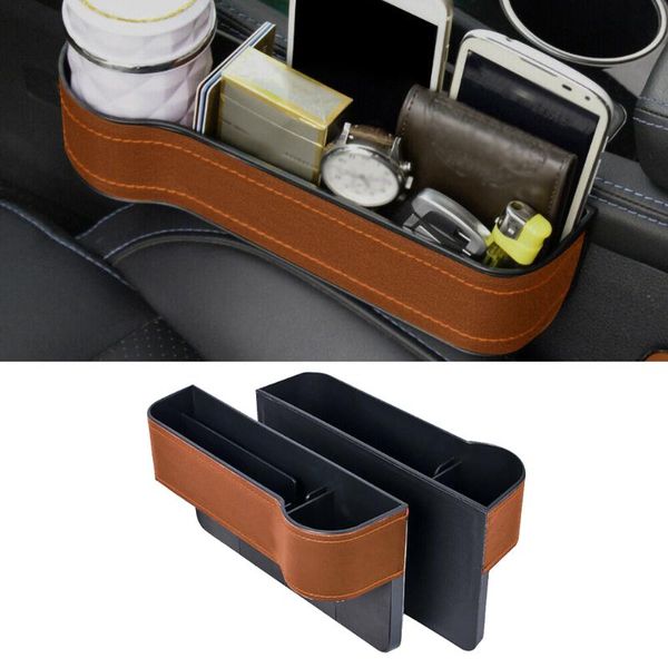 

car organizer cup storage box pu leather brown accessories drink holder gap