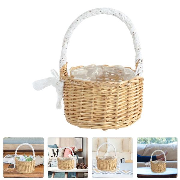 

storage baskets 1pc woven flower basket hand-held wedding decorative gift (khaki)
