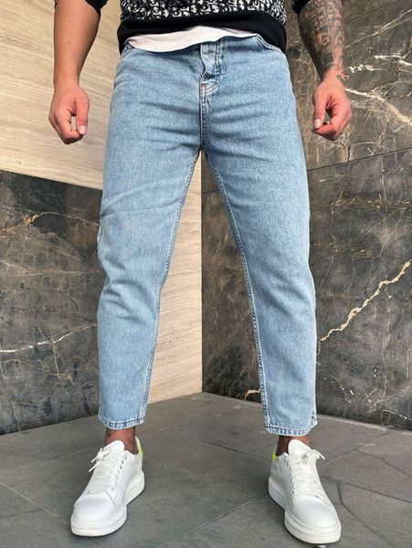 

men bleach wash tapered jeans m1su#, Blue