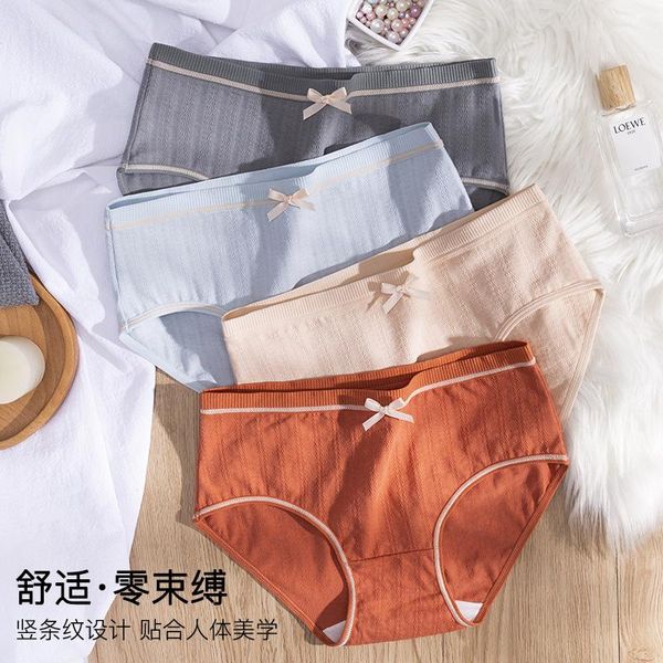 

women's panties mid waist cotton underwear bow japanese antibacterial crotch girl's briefs, Black;pink