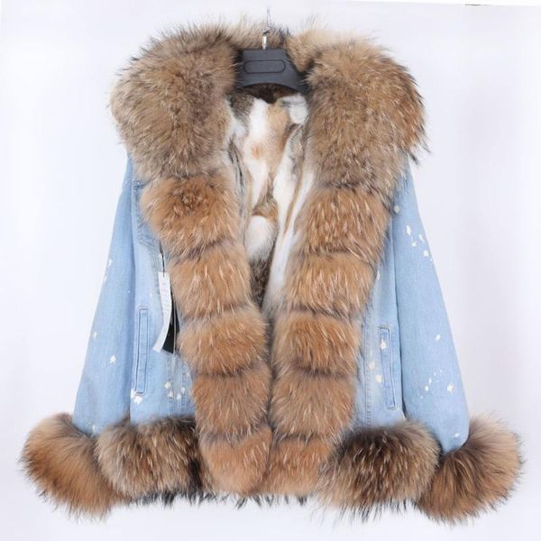 

women's fur & faux 2021 winter lining thick liner jacket raccoon collar cotton-padded super short denim female, Black