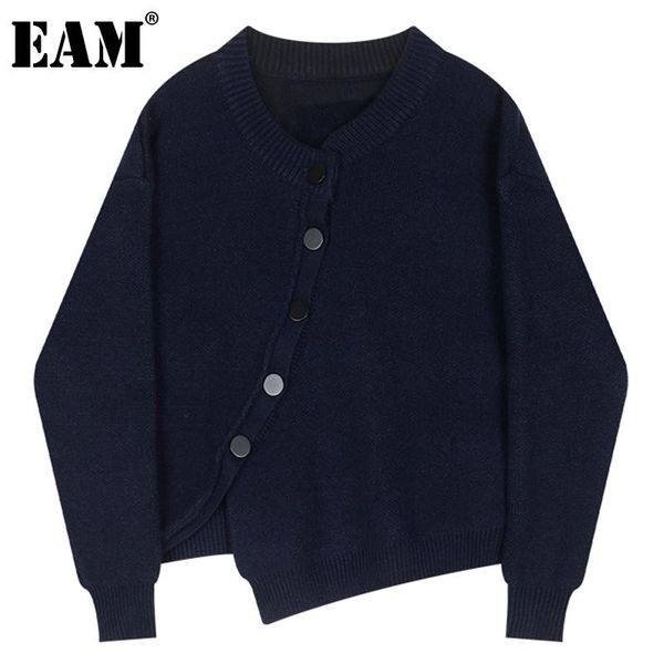 

eam] blue irregular knitting cardigan sweater loose fit v-neck long sleeve women new fashion tide autumn winter 2021 1dd4251, White