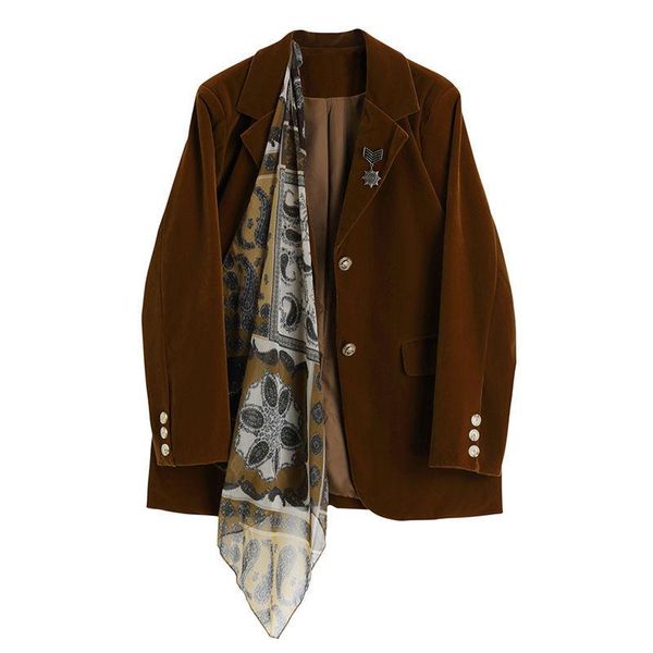 

women's suits & blazers [ewq] korea chic 2021 women autumn winter retro small short suit with silk scarf loose casual blazer coat femal, White;black