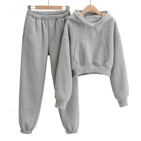 

2021 spring arrived long sleeve with short cowl solid bodysuit high waist loose legs hare two pieces assembly 7ucd, Gray