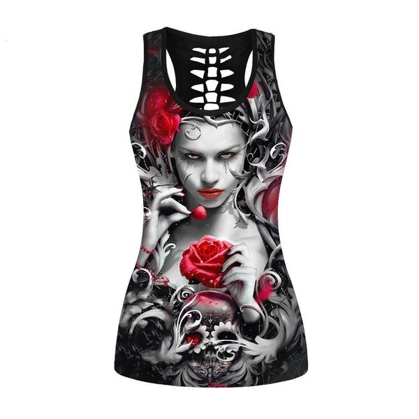 

3d printed women tee skull 3d printed gothic punk tank vests hollow out slim shirts s  l xl xxl, White