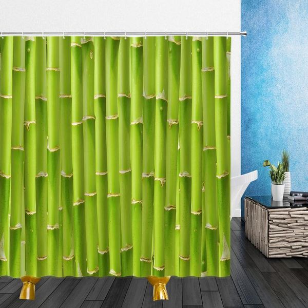 

shower curtains green bamboo pink lotus flowers leaf fish 3d print bathroom home decor waterproof polyester cloth curtain