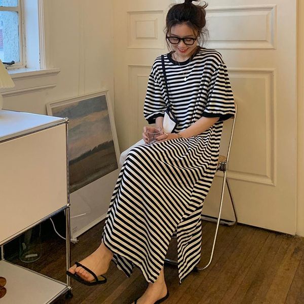 

party dresses striped sloth dress women long belly covering casual loose lazy style clothes harajuku ladies korea japan fashion, White;black