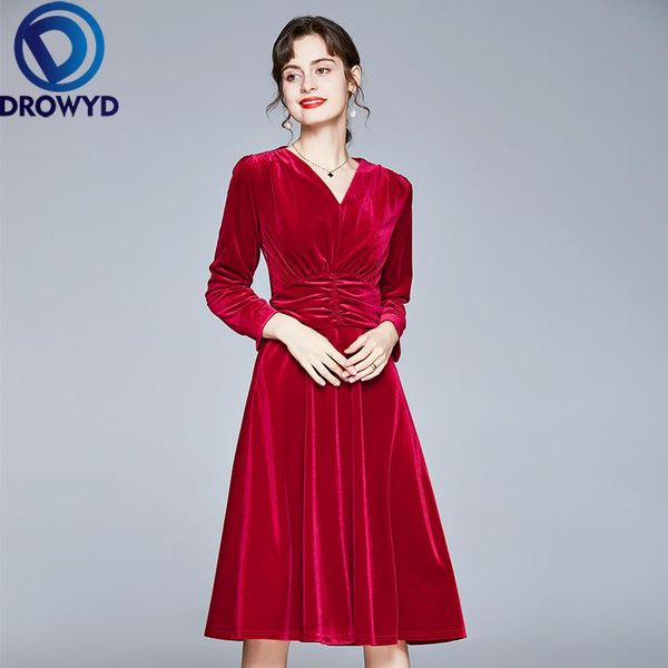 

casual dresses 2021 fashion women summer elegant velvet dress festa long vintage red party robe femme v-neck designer vestidos, Black;gray