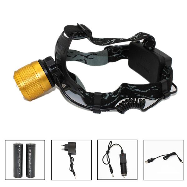 

1000 lumens xml-t6 led headlamp fishing zoom adjust focus light head lamp light headlight 18650 battery + car usb ac charger