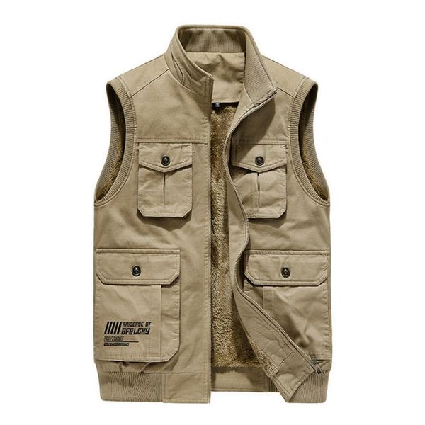 

men's vests winter sleeveless jacket fleece male vest warm military multi-pocket tactical coat autumn outdoor casual fur waistcoat, Black;white