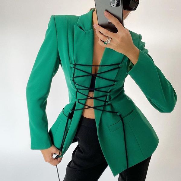 

women's suits & blazers 2021 women fashion long sleeve lapel side pockets buttons solid color bandage party fall spring winter coats st, White;black