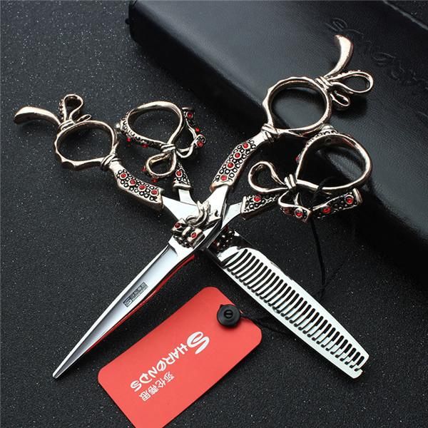 

hair scissors professional japan 440 steel 6 inch black set cutting barber salon haircut thinning shears hairdressing