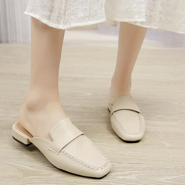 

slippers vogue cover square toe ladies mules women shoes woman thick low heels female elegant casual, Black