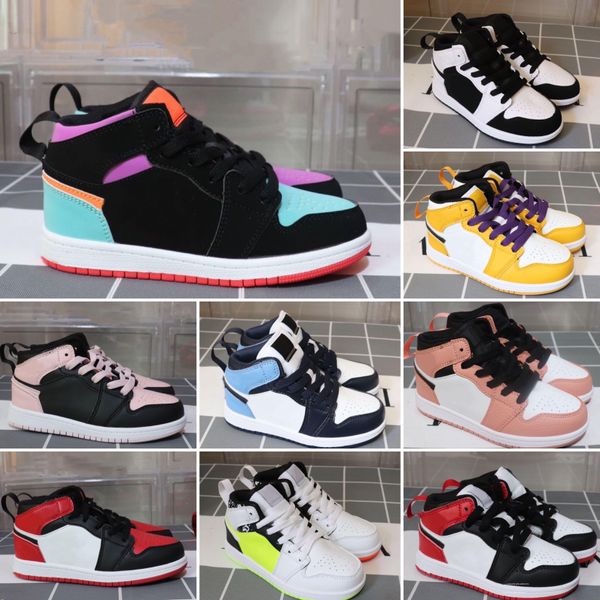 

2020 boys girls 1s basketball shoes pink khaled wolf j1 kids jumpman i sneakers boots size 26-35, Black