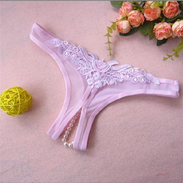 

women's panties women erotict opening crotch ladies lace briefs thongs g-string lingerie underwear solid with pearls massaging bead, Black;pink