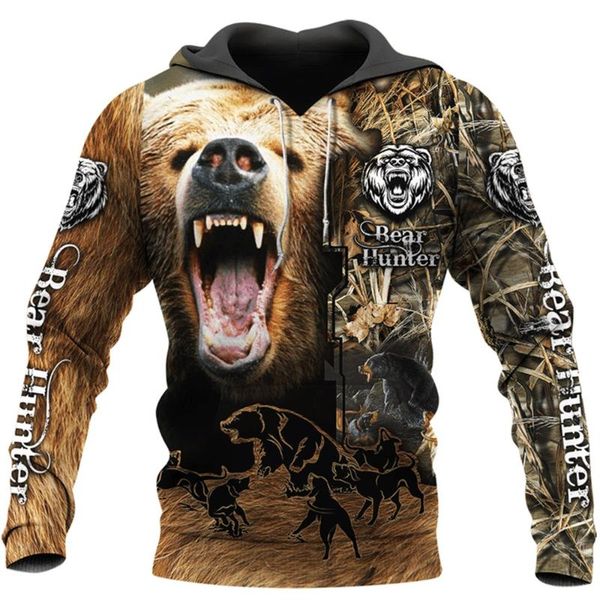 

men's hoodies & sweatshirts bear hunting camo 3d printed for men and women harajuku fashion hooded sweatshirt autumn hoody casual stree, Black