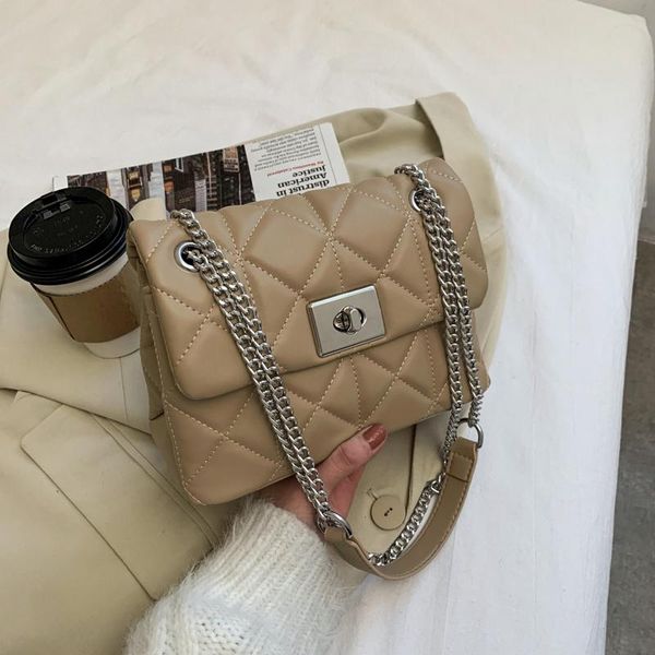 

evening bags 2021 spring and autumn lattice square crossbody bag fashion high-quality pu leather women's designer handbag chain shoulde