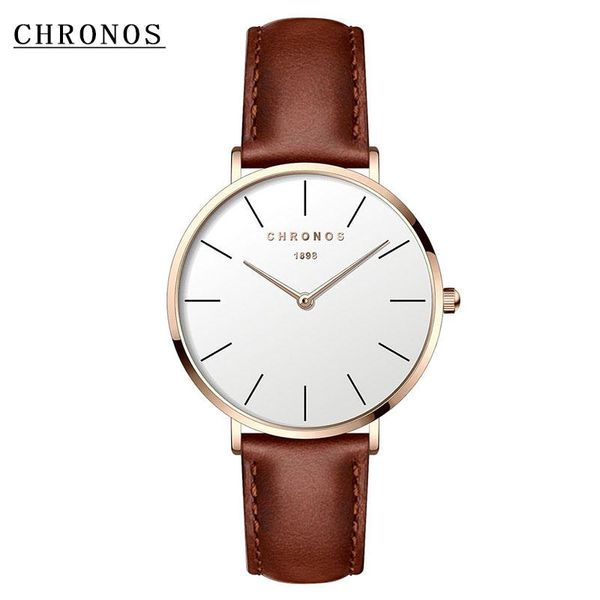 

wristwatches ladies watches waterproof leather strap quartz analog simple casual watch for women, Slivery;brown