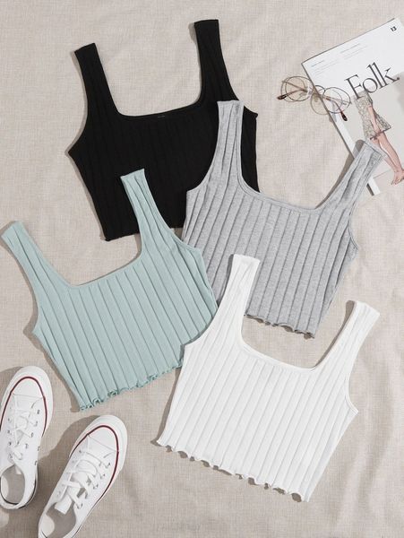 

4 pack lettuce trim rib-knit tank h5b4#, White