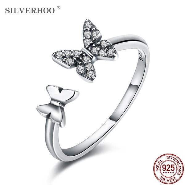 SILVERHOO 925 Sterling Silber Ringe Für Frauen Persönlichkeit Einstellbar Offene Schmetterling Vintage Ring Edlen Schmuck Für Freundin Geschenk