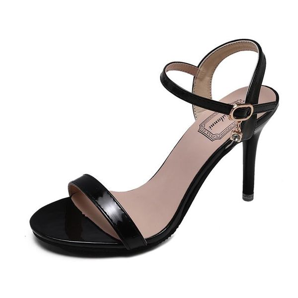 

sandals summer open toe women's round head fish mouth luxury woman tap shoes rubber bottom thin high heels shoe, Black