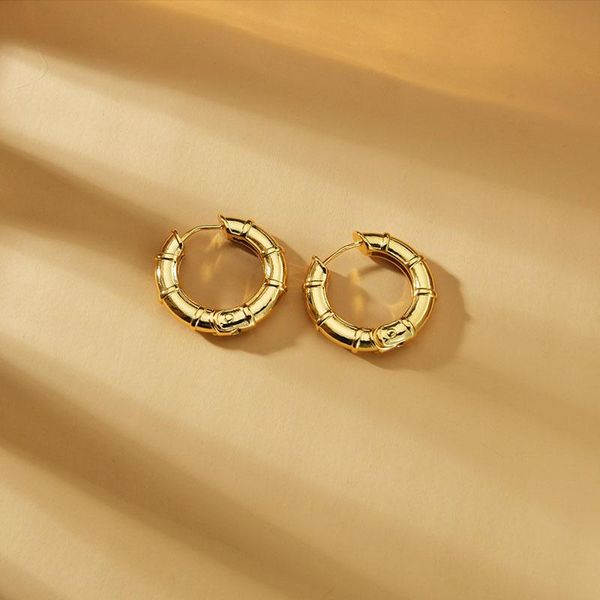 

hoop & huggie allme korean fashion bamboo joint round earrings for women brass gold circle hollow geometric statement earring brincos, Golden;silver