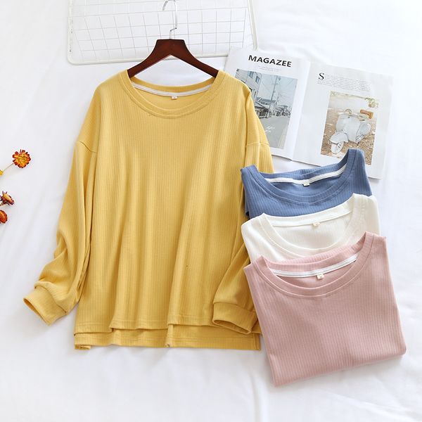 

2021 new japanese spring and autumn ladies pure cotton large size simple loose pajamas one-piece pullover home service women sleep o38c, Black;red