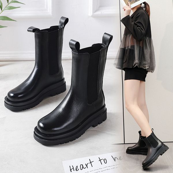 

martin boots women's thick soled short chelsea mona same leather chimney, Black