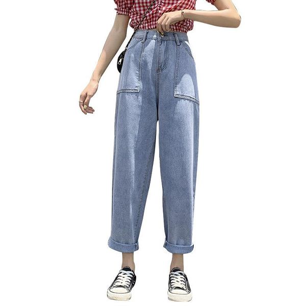 

boyfriend jeans harem pants women cotton denim spring summer streetwear loose harem mom jeans high waist, Blue