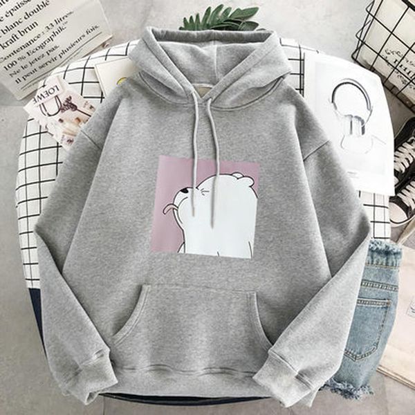 

2021 new winter warm women doodies plus velvet women's student college cute cartoon print long sleeve hoodies sweatshirts, Black