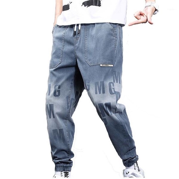 

men's jeans white casual denim trousers, Blue