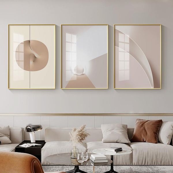 

simple modern nordic abstract geometric gradient light and shadow round sphere light luxury living room decoration painting core