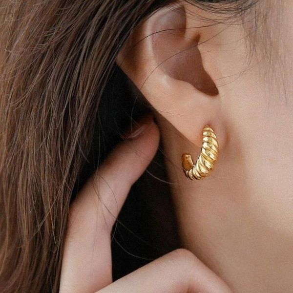 

hoop & huggie gold plated twisted c shaped earrings minimalist dainty chic hoops gifts brass for woman, Golden;silver