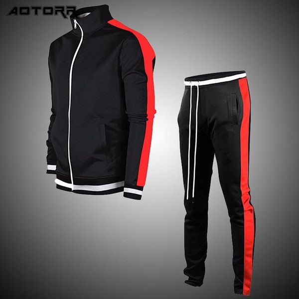 

men's tracksuits 2021 spring autumn brand sets 2 piece fashion color matching stand up collar sweatshirt casual tracksuit men clothing, Gray
