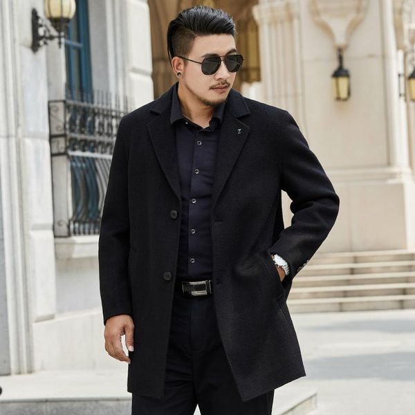 

men's extra fat handmade double sided niga thick men's woolen coat, Black