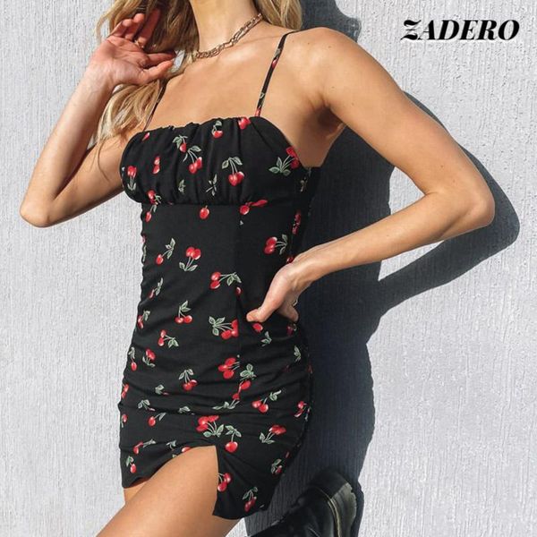 

casual dresses dress for women cherry print sling spaghetti strap sleeveless beach mini french retro backless, Black;gray