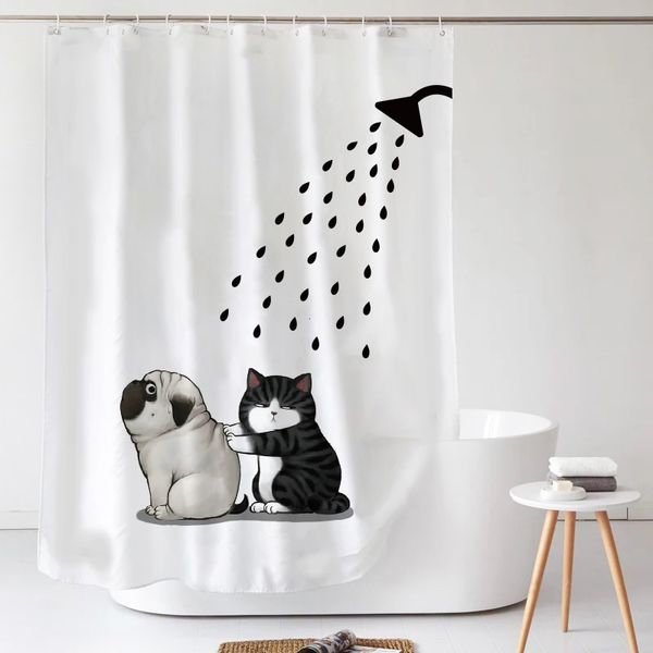 Мультфильм кошка душевые занавески Nordic сгущает полиэстер водонепроницаемый висит ванна занавес для дома украшения для дома ванная комната