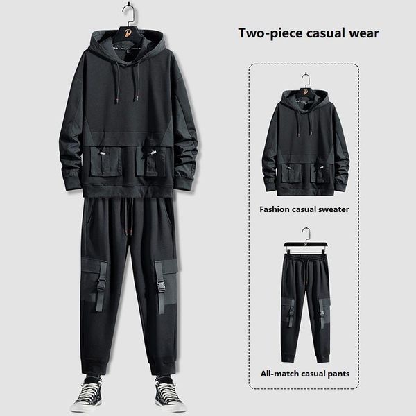 

men's tracksuits men sets oversized sports and leisure suit male korean style trend plus fertilizer spring autumn tooling two-piece, Gray
